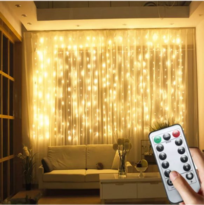 1x2 Metre Kumandalı Tel Kablolu Perde Led Işık 200 Ledli Led Perde Aydınlatma